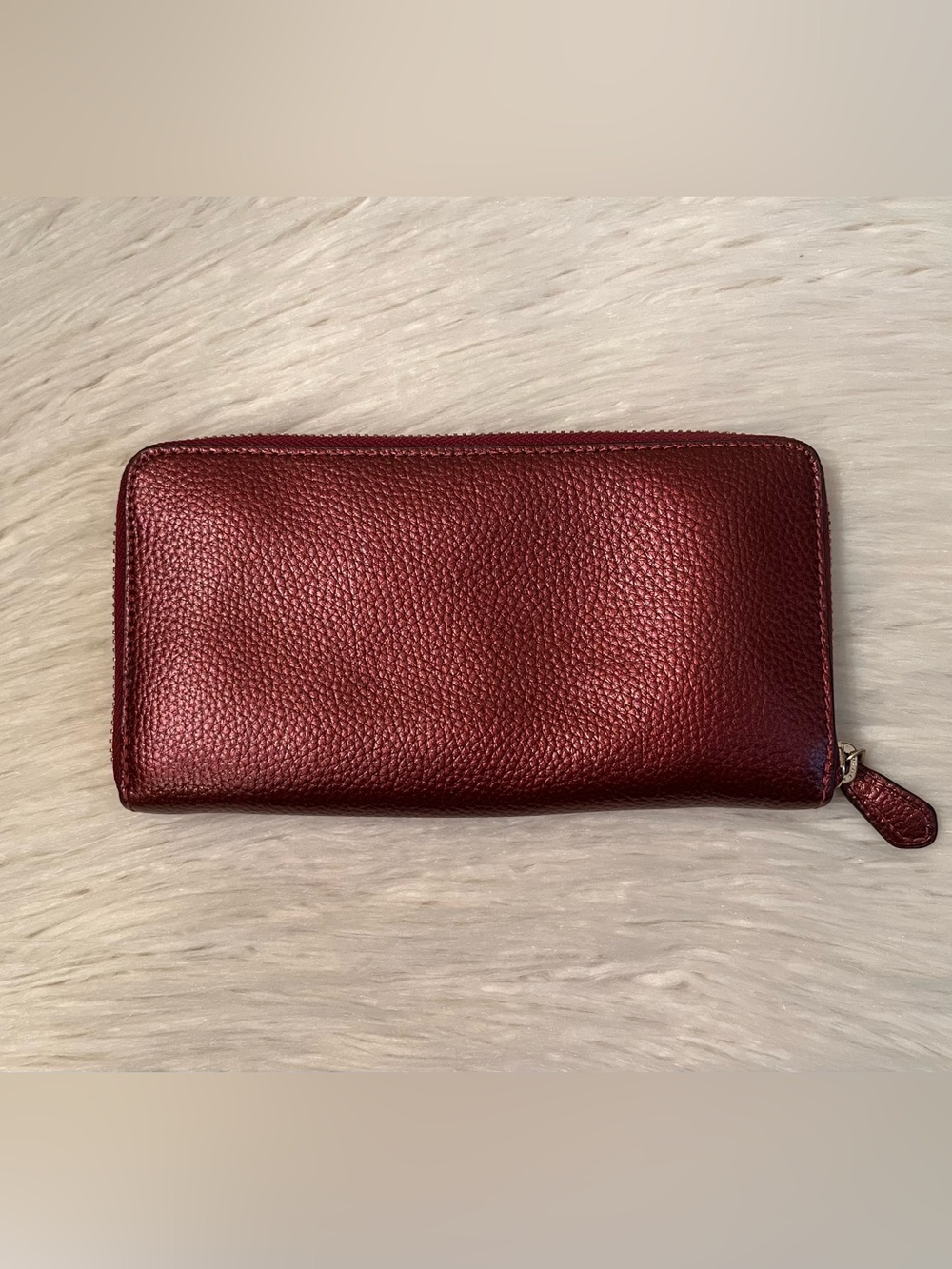 Coach Accordion Metallic Burgundy Pebbled Leather Zip Wallet - Picture 4 of 7